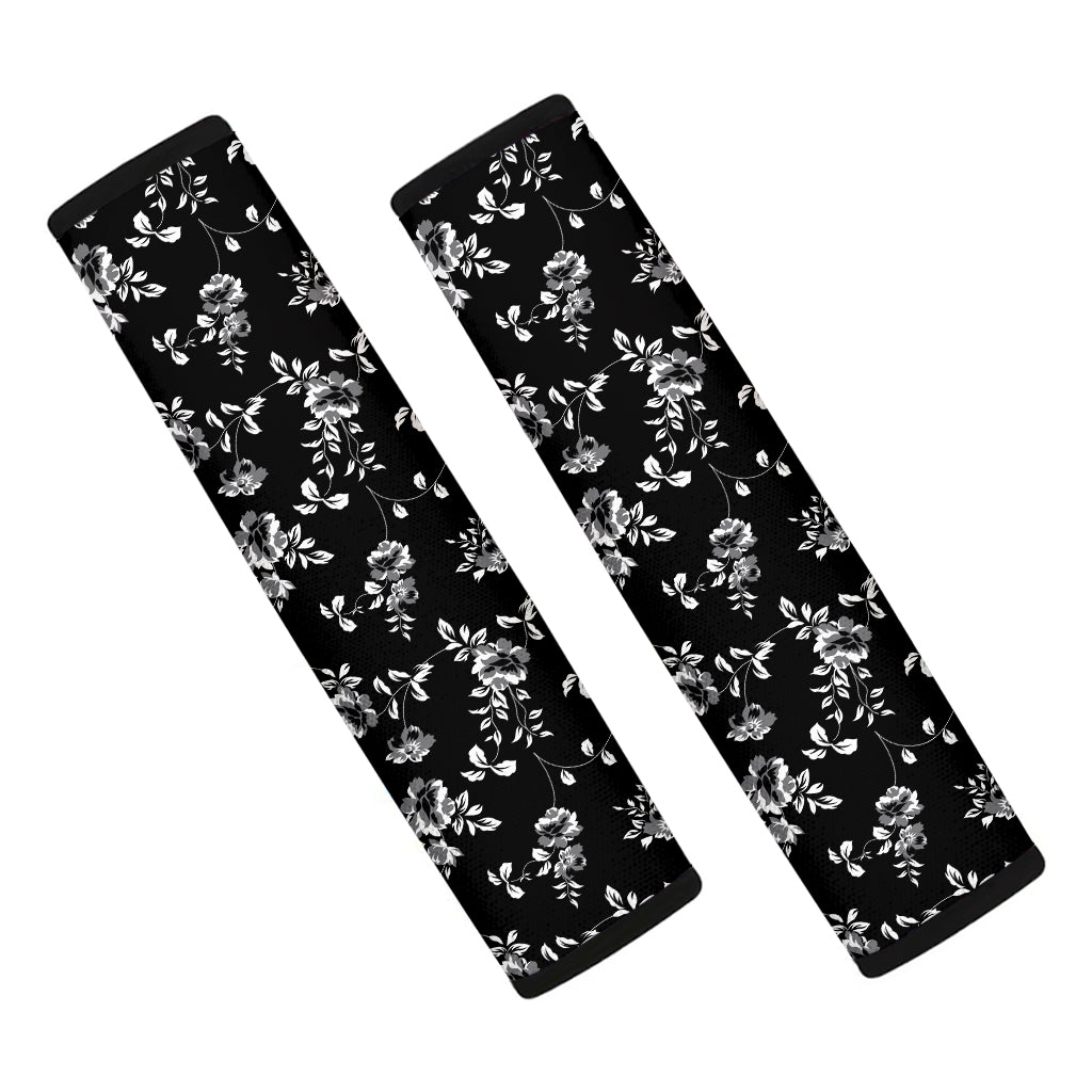 Black And White Flower Print Car Seat Belt Covers