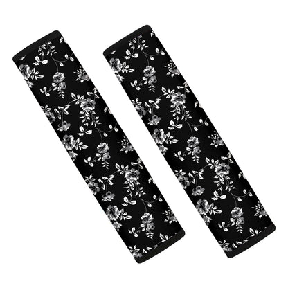 Black And White Flower Print Car Seat Belt Covers