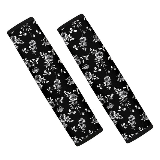 Black And White Flower Print Car Seat Belt Covers