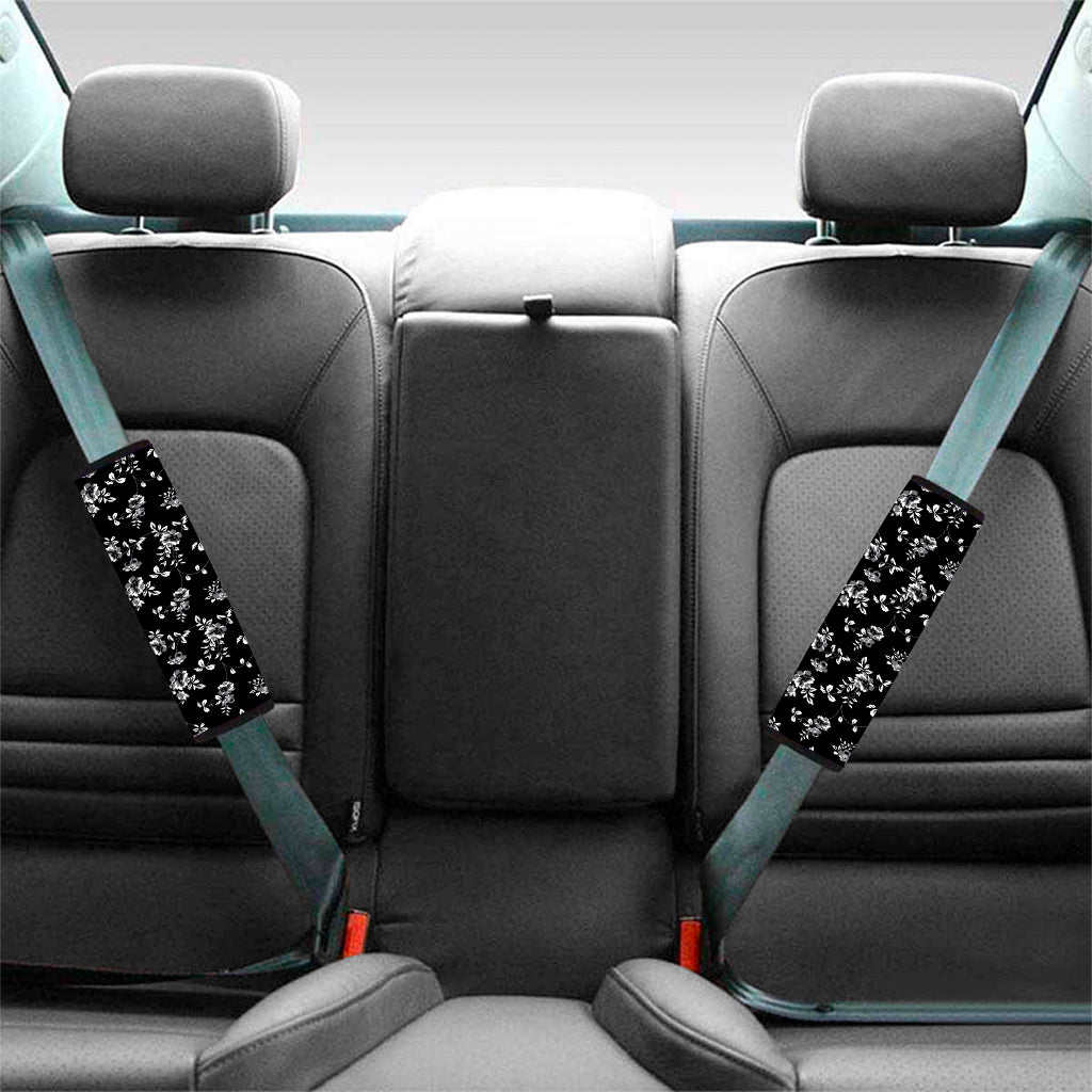 Black And White Flower Print Car Seat Belt Covers