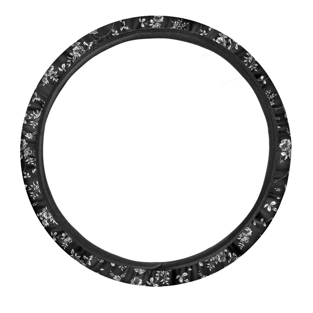 Black And White Flower Print Car Steering Wheel Cover