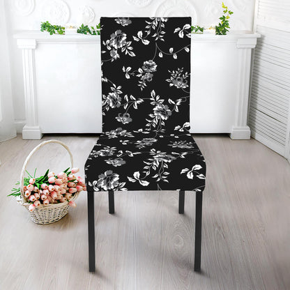 Black And White Flower Print Dining Chair Slipcover