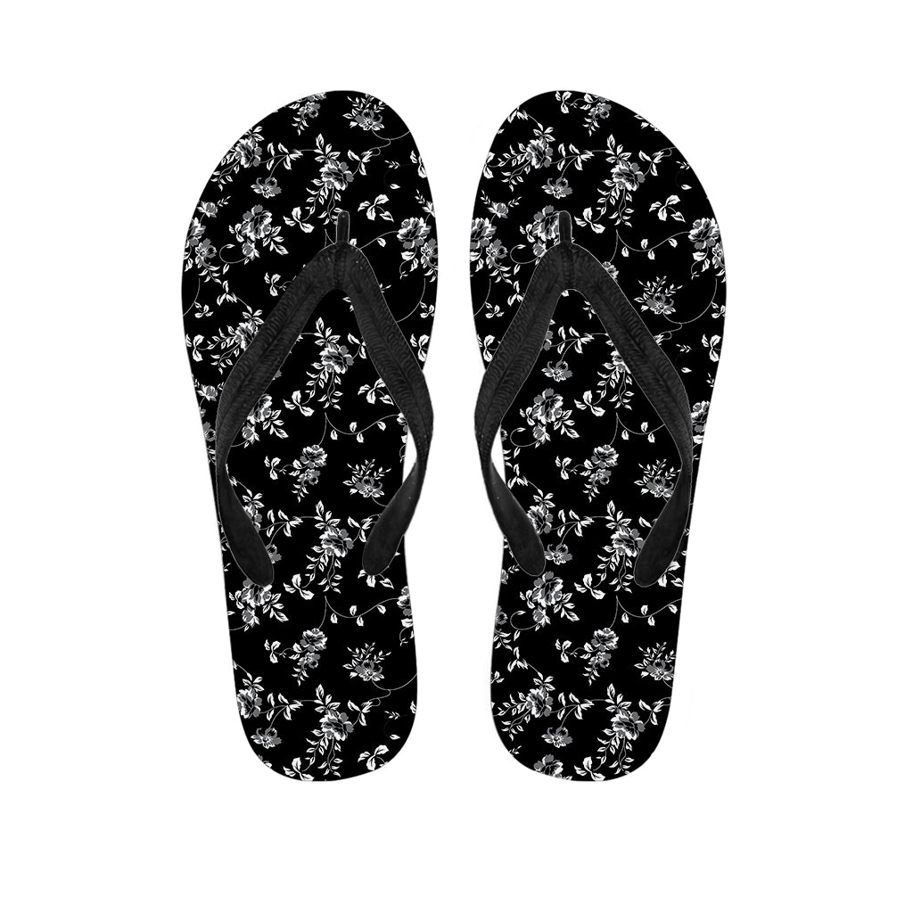 Black And White Flower Print Flip Flops