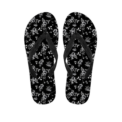 Black And White Flower Print Flip Flops