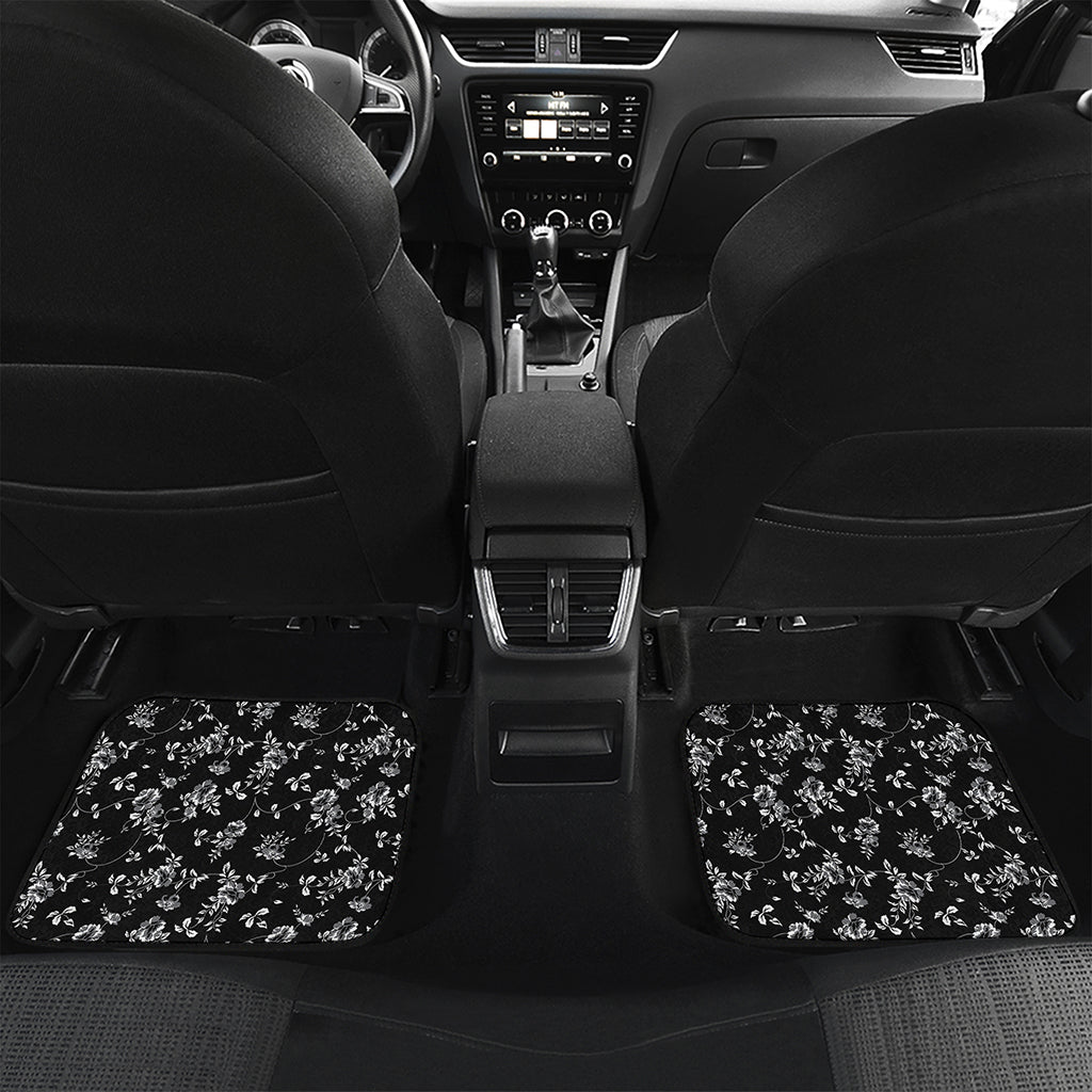 Black And White Flower Print Front and Back Car Floor Mats