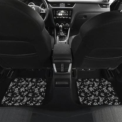 Black And White Flower Print Front and Back Car Floor Mats