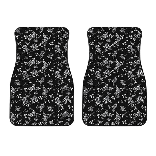 Black And White Flower Print Front Car Floor Mats