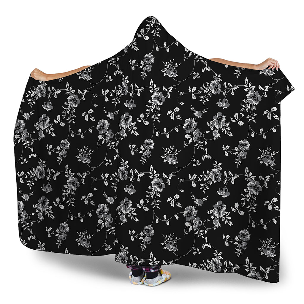 Black And White Flower Print Hooded Blanket