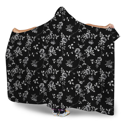 Black And White Flower Print Hooded Blanket