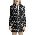 Black And White Flower Print Pullover Hoodie Dress