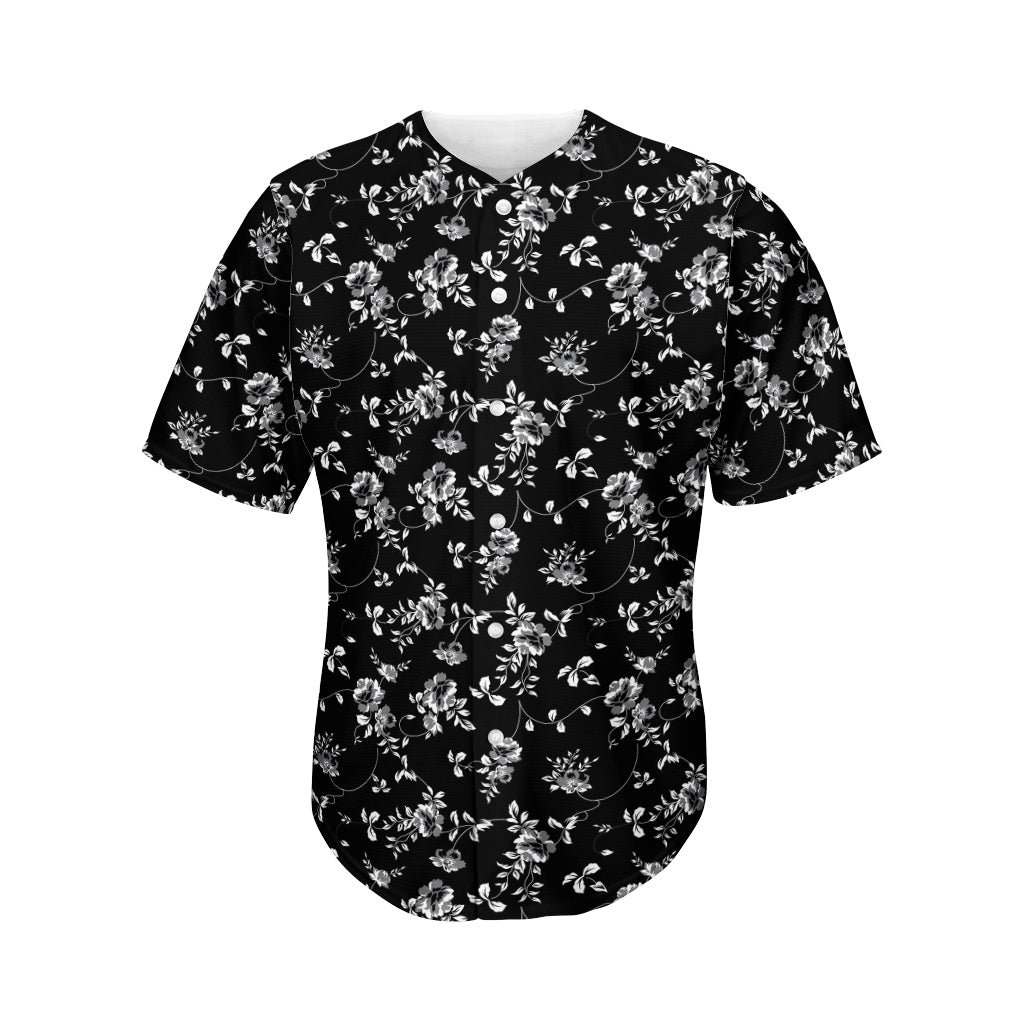 Black And White Flower Print Men's Baseball Jersey