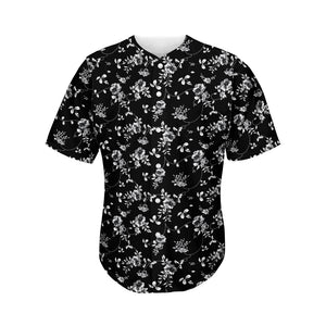 Black And White Flower Print Men's Baseball Jersey