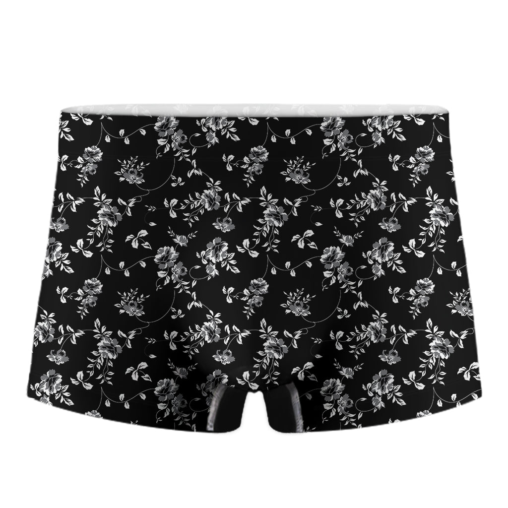 Black And White Flower Print Men's Boxer Briefs