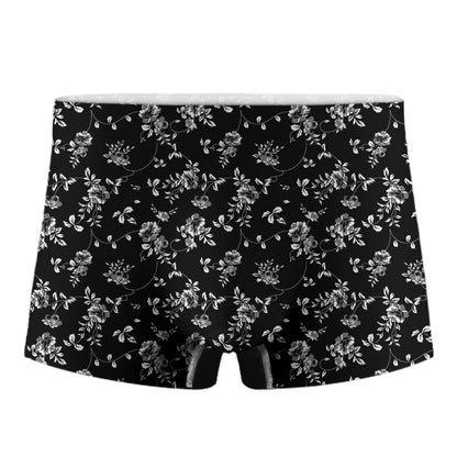Black And White Flower Print Men's Boxer Briefs
