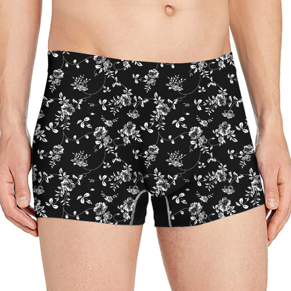 Black And White Flower Print Men's Boxer Briefs
