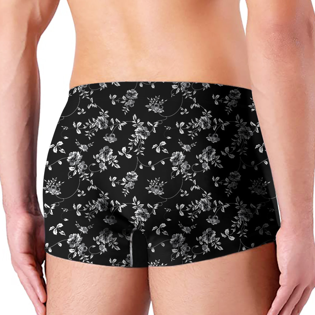 Black And White Flower Print Men's Boxer Briefs