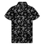 Black And White Flower Print Men's Short Sleeve Shirt