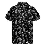Black And White Flower Print Men's Short Sleeve Shirt