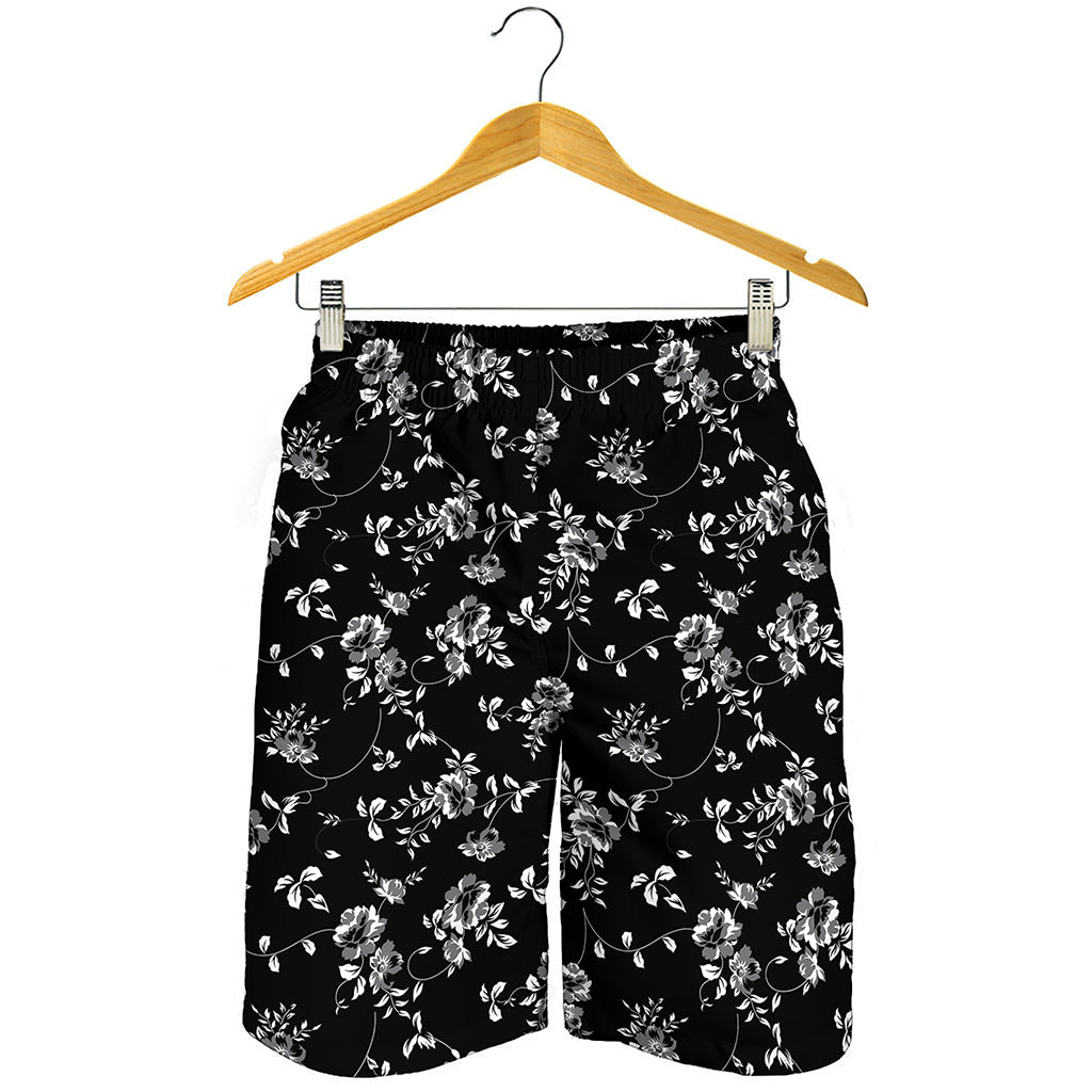 Black And White Flower Print Men's Shorts
