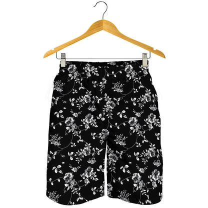 Black And White Flower Print Men's Shorts