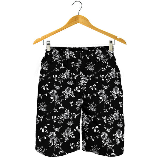 Black And White Flower Print Men's Shorts