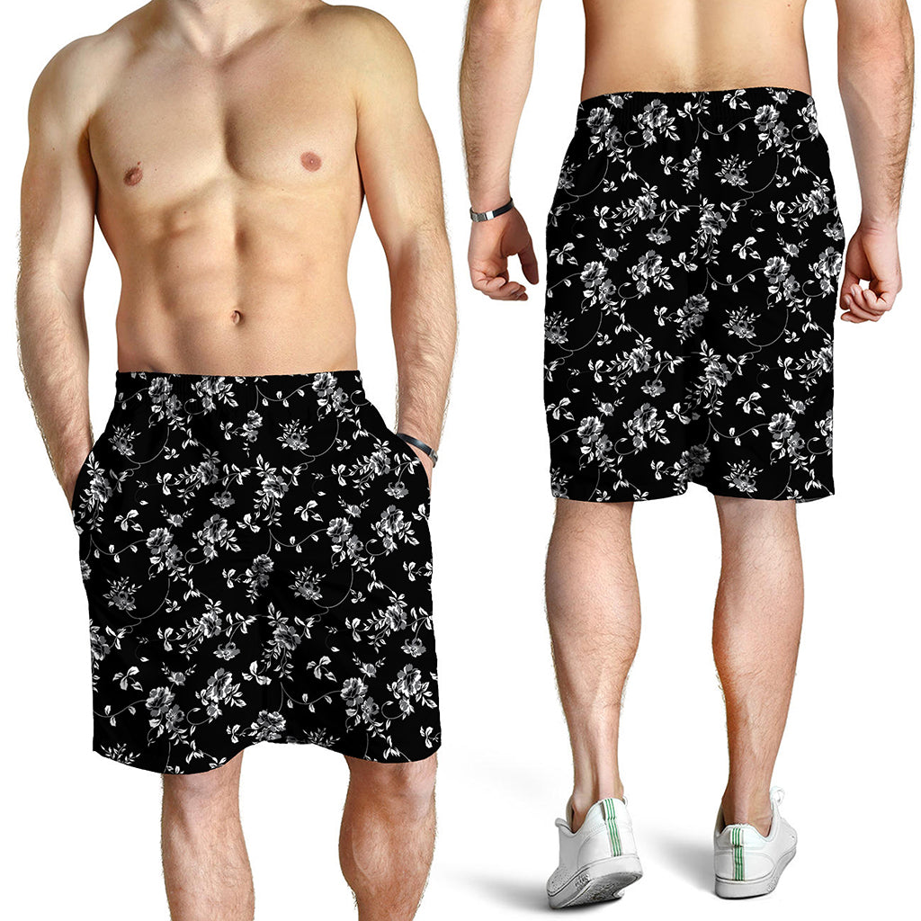 Black And White Flower Print Men's Shorts