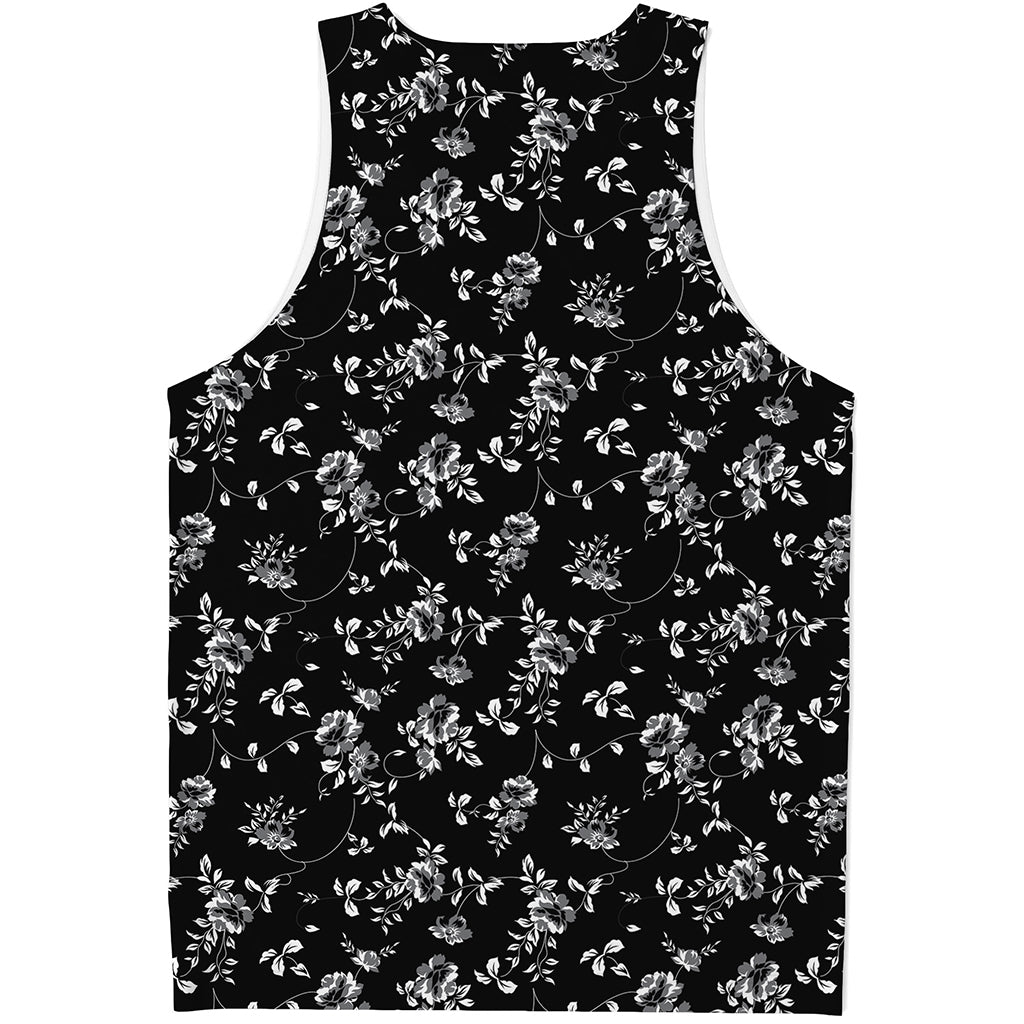 Black And White Flower Print Men's Tank Top