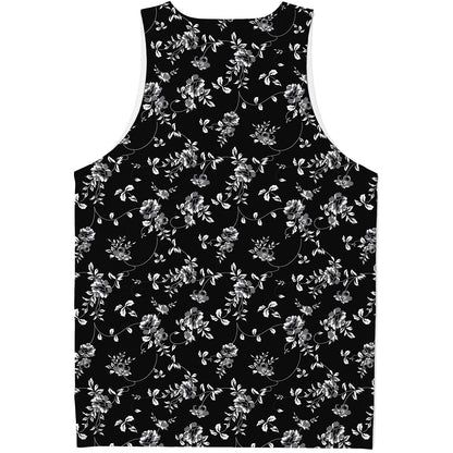 Black And White Flower Print Men's Tank Top