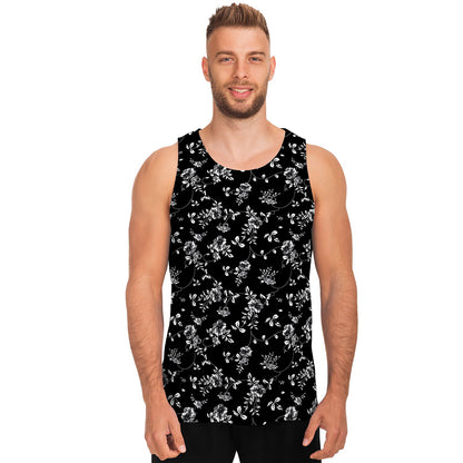 Black And White Flower Print Men's Tank Top