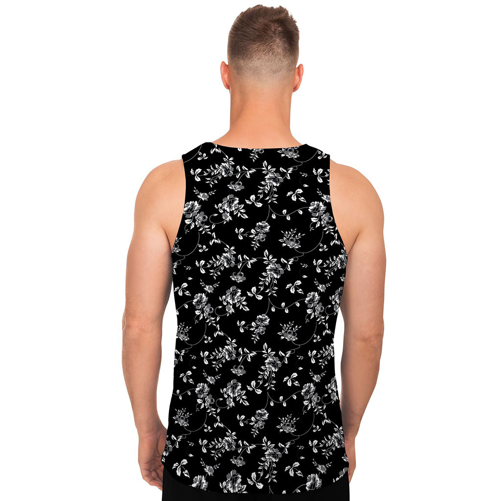 Black And White Flower Print Men's Tank Top