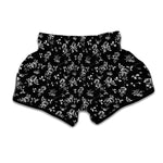 Black And White Flower Print Muay Thai Boxing Shorts