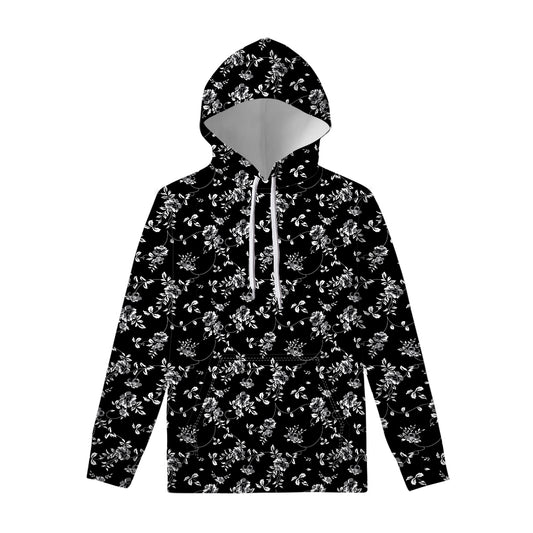 Black And White Flower Print Pullover Hoodie