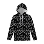 Black And White Flower Print Pullover Hoodie