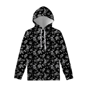 Black And White Flower Print Pullover Hoodie