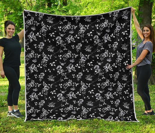 Black And White Flower Print Quilt