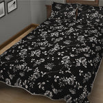 Black And White Flower Print Quilt Bed Set