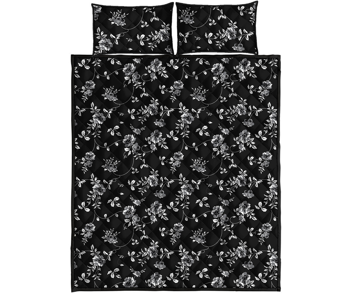 Black And White Flower Print Quilt Bed Set
