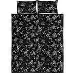 Black And White Flower Print Quilt Bed Set