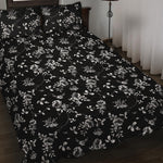 Black And White Flower Print Quilt Bed Set