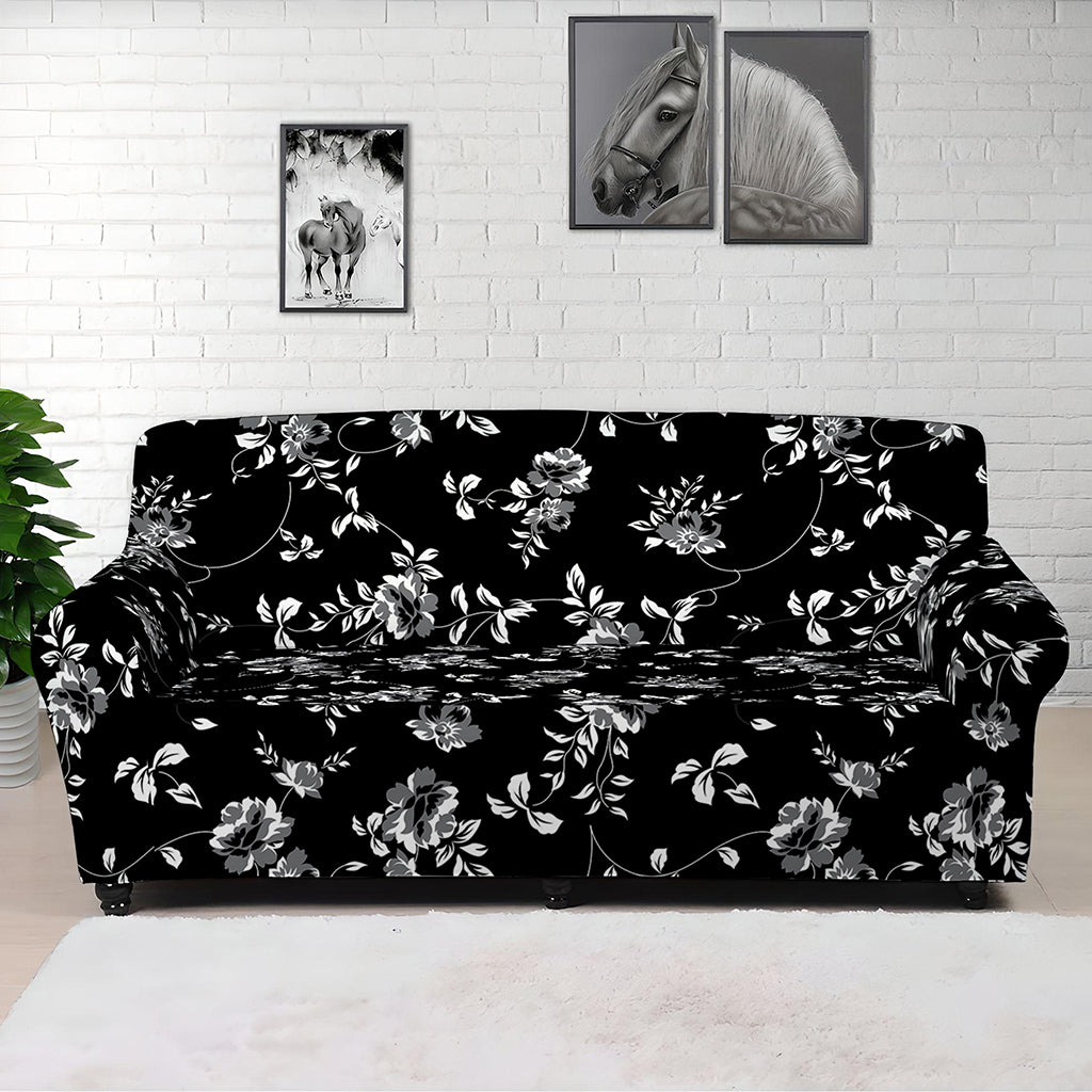 Black And White Flower Print Sofa Cover