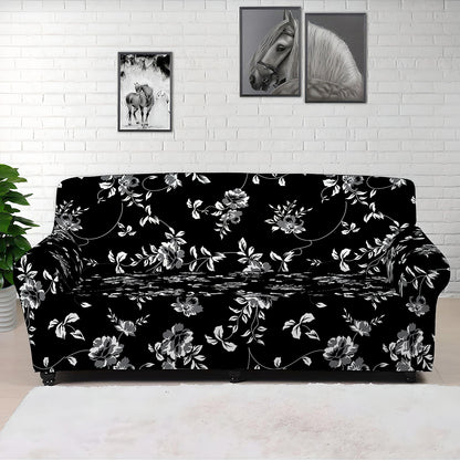 Black And White Flower Print Sofa Cover