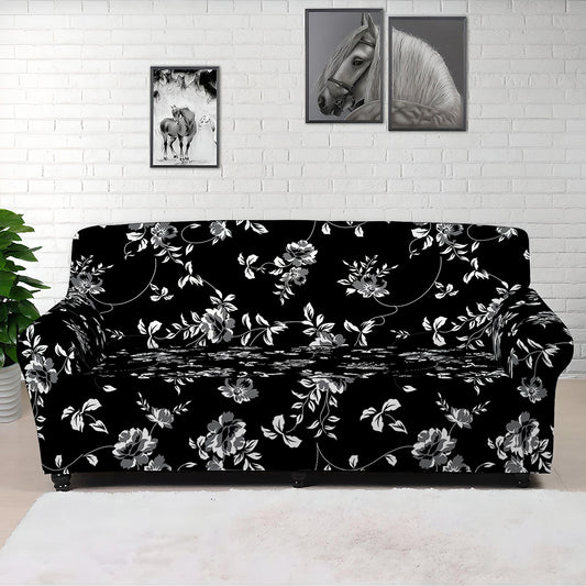 Black And White Flower Print Sofa Cover