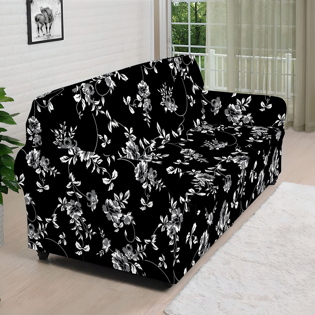 Black And White Flower Print Sofa Cover