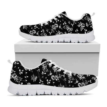 Black And White Flower Print White Sneakers
