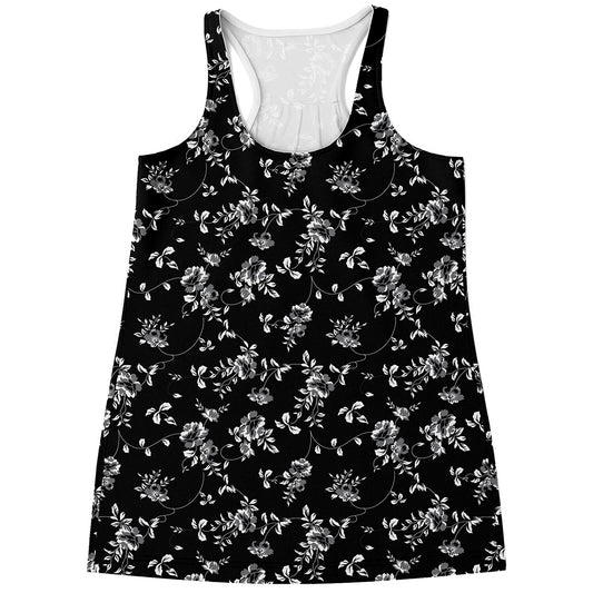 Black And White Flower Print Women's Racerback Tank Top
