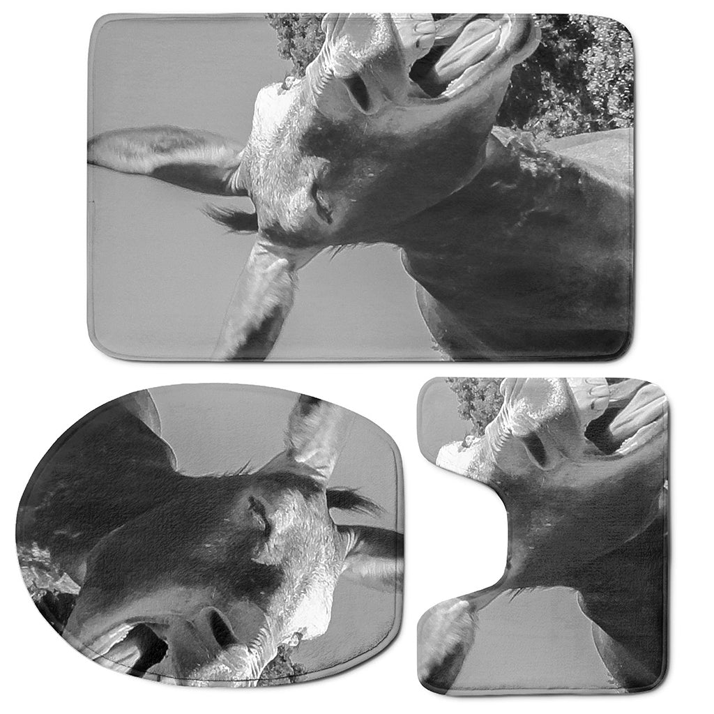 Black And White Funny Donkey Print 3 Piece Bath Mat Set