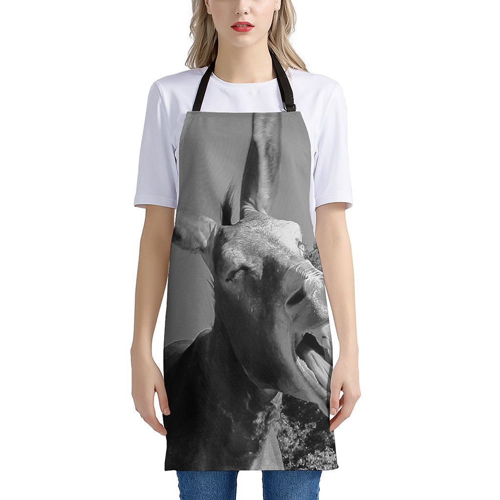 Black And White Funny Donkey Print Apron