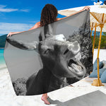 Black And White Funny Donkey Print Beach Sarong Wrap