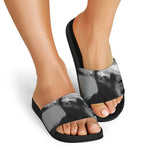 Black And White Funny Donkey Print Black Slide Sandals
