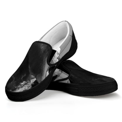 Black And White Funny Donkey Print Black Slip On Shoes